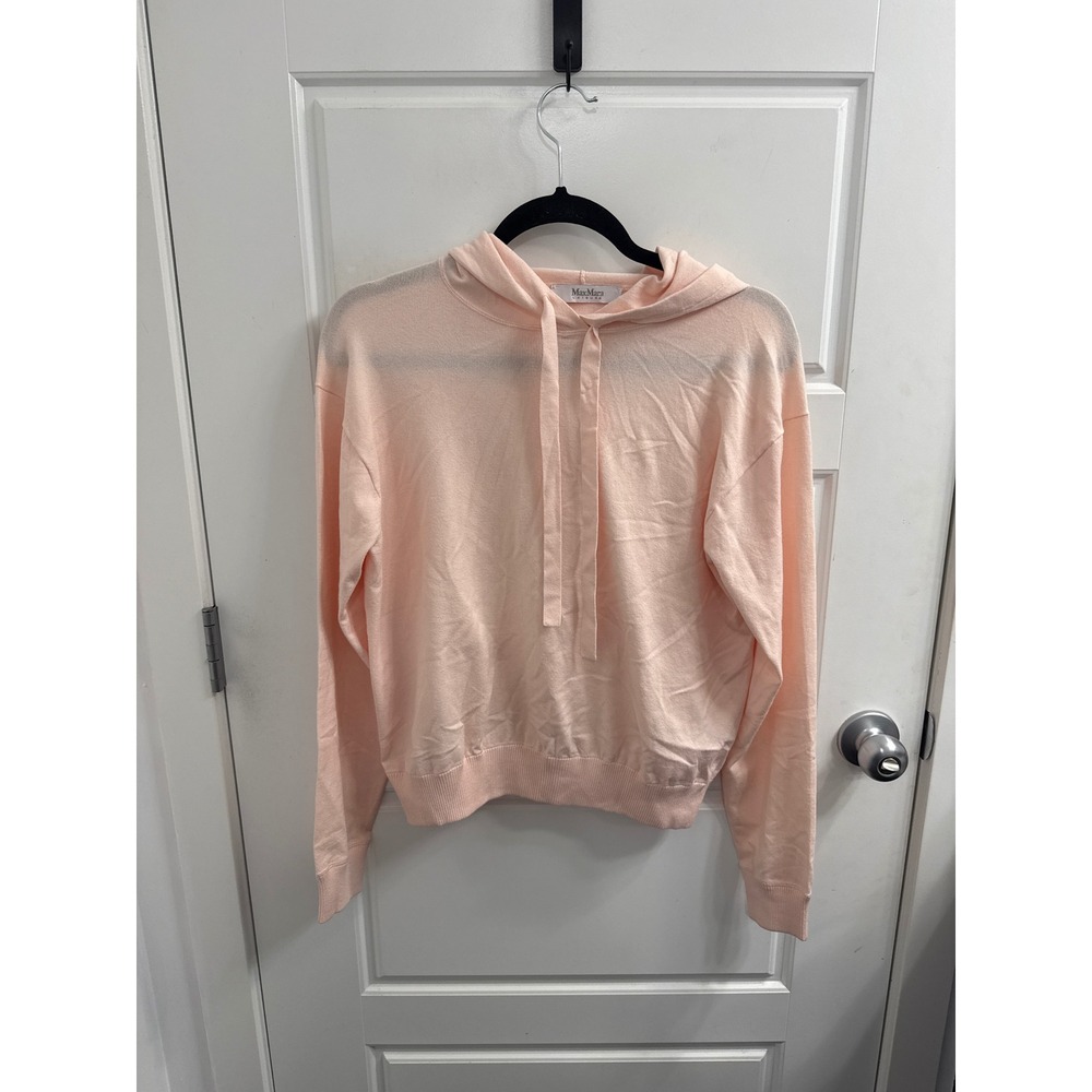 Max Mara Leisure Womens Peach Pink Hooded Knit Sweater Pullover Drawstring small